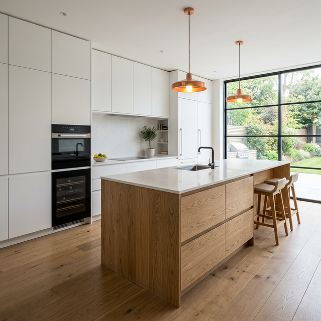 مطبخ معاصر بألوان طبيعية