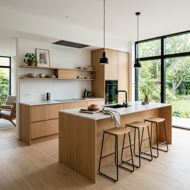 مطبخ واسع بإضاءة طبيعية